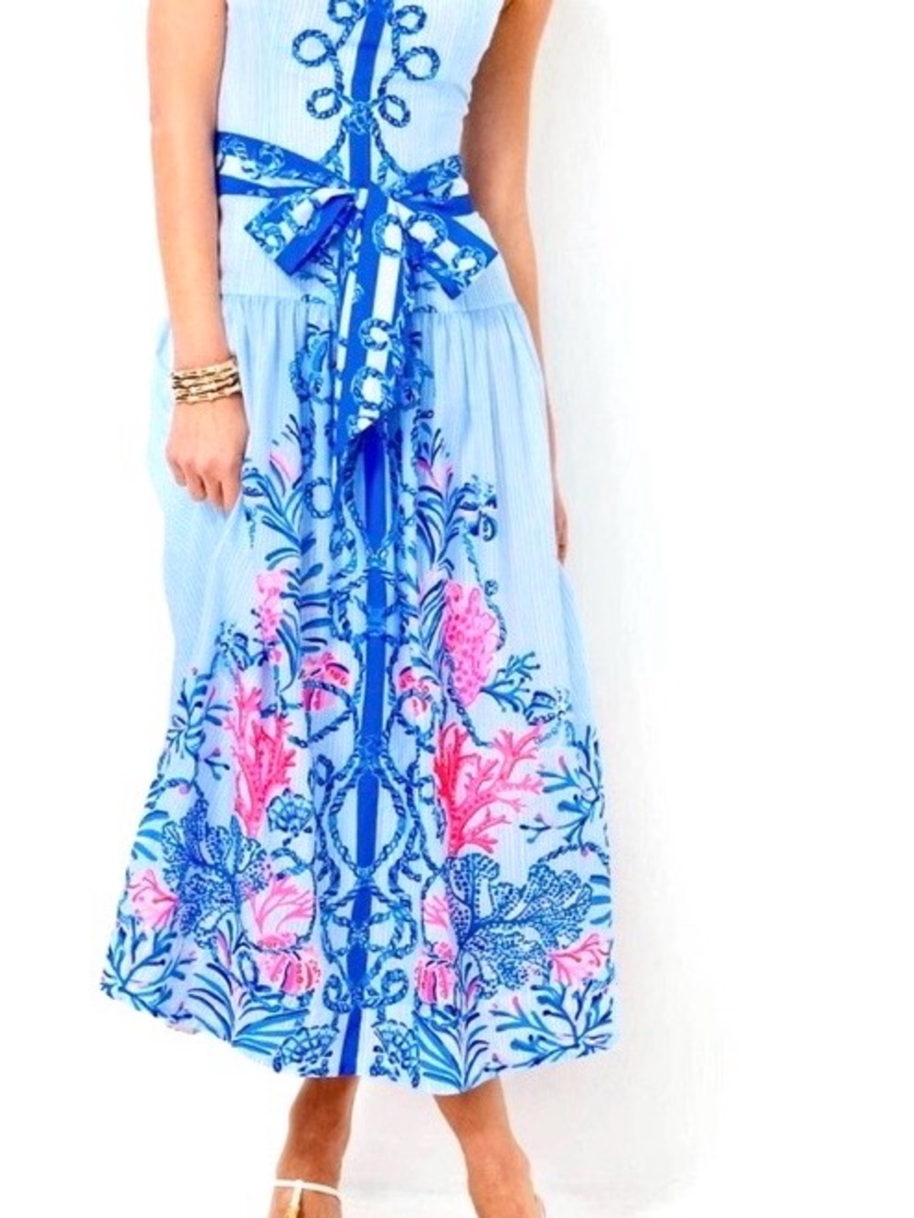 Private Listing for Debbie Blue Floral Tie-Waist Midi Dress
